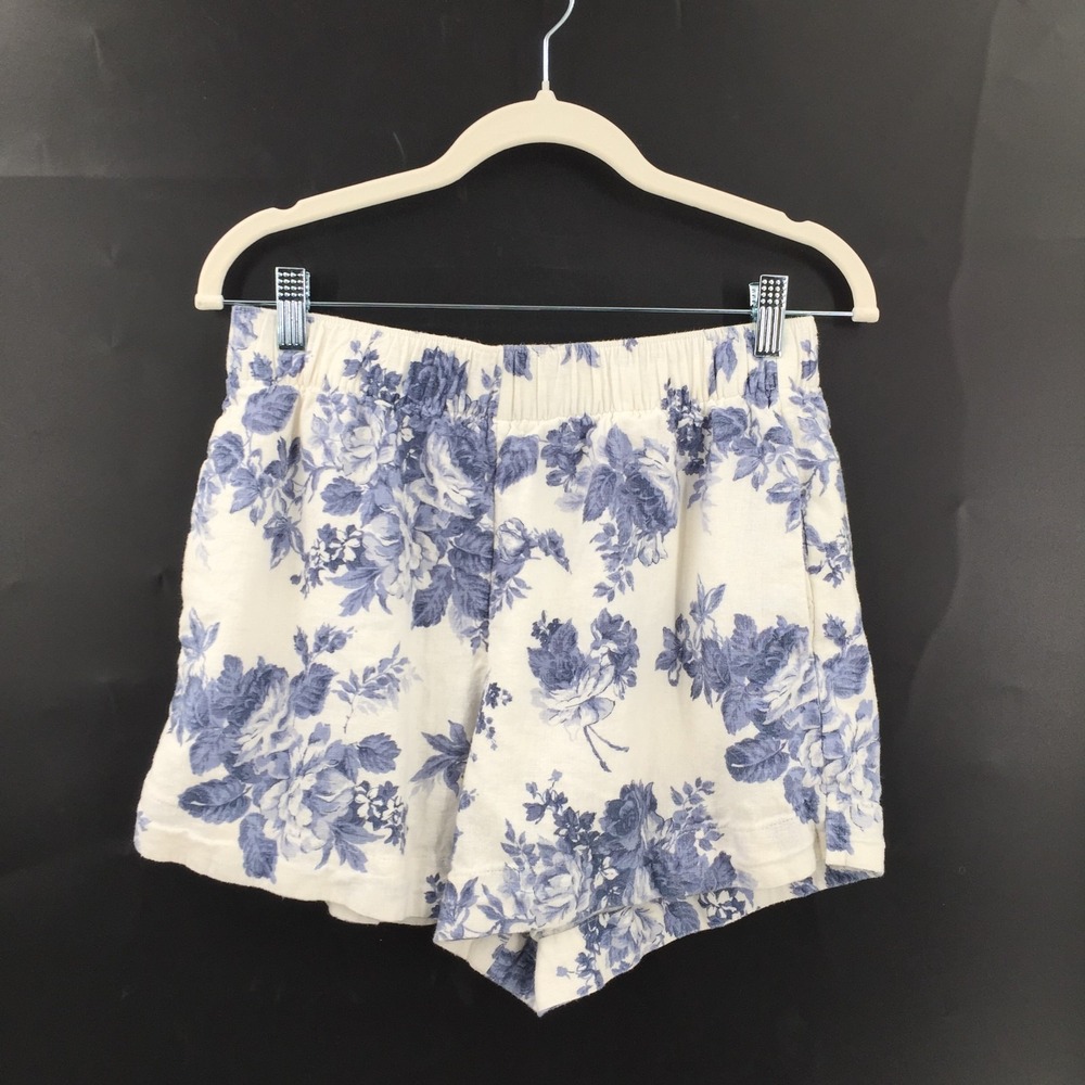 Abercrombie & Fitch White blue Delft high rise waist Floral Shorts linen blend M